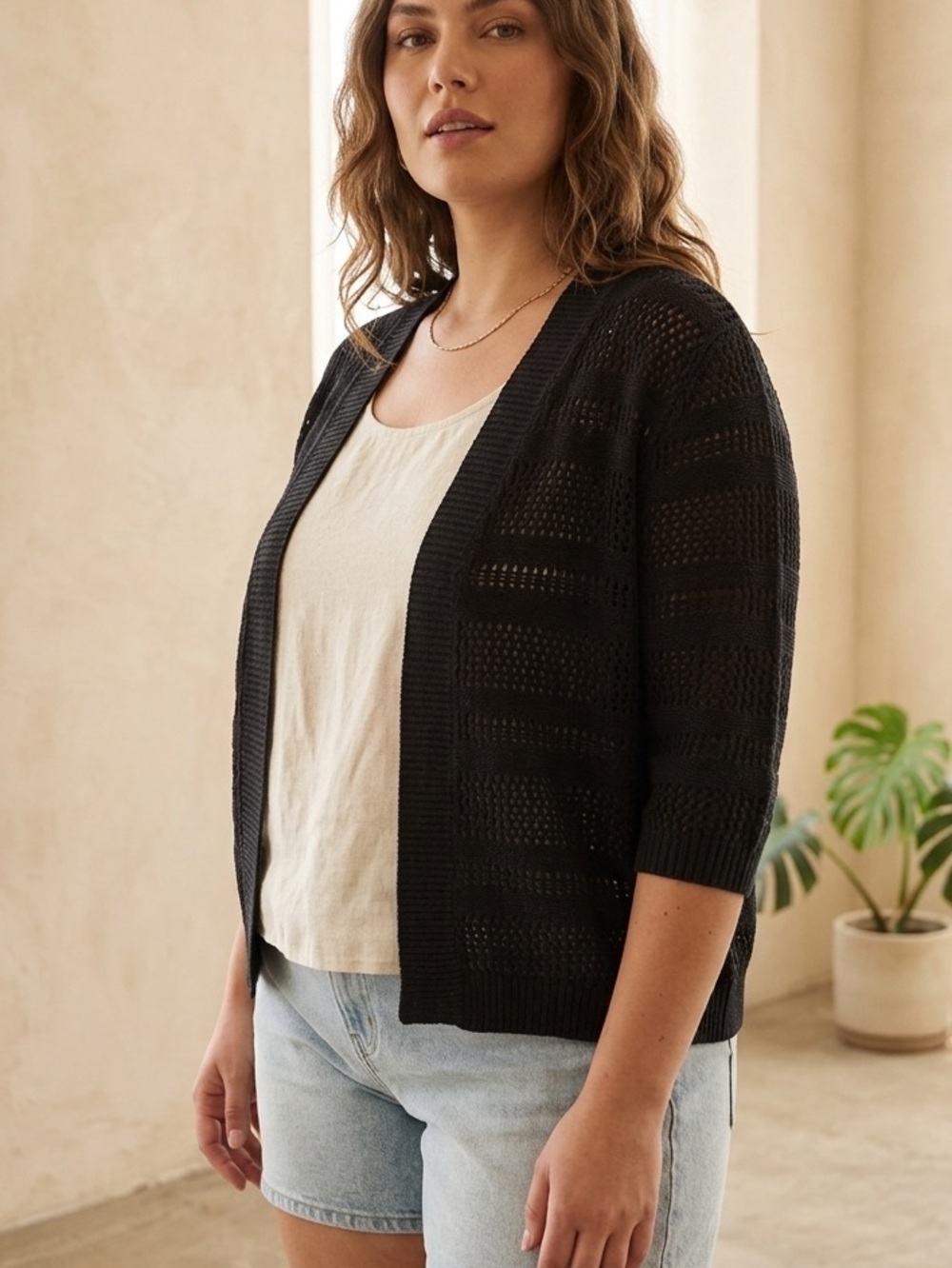 Open Weave Black Knit Cardigan